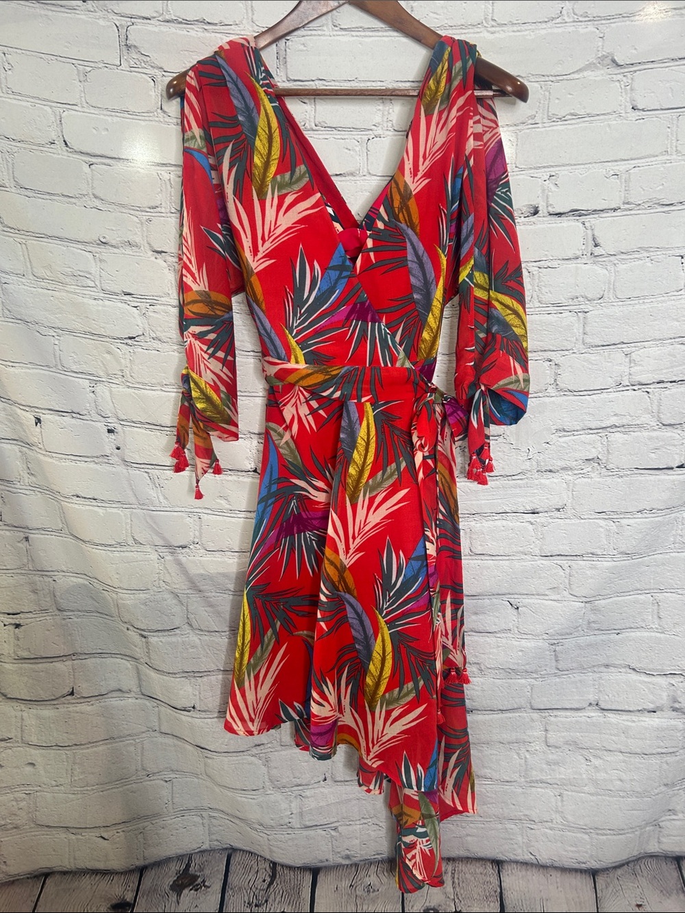 Red Carter 2-Piece Tropical Red Wrap Dress with Bikini Top Size Small